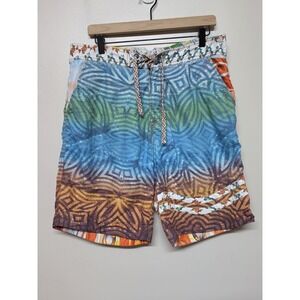 Robert Graham Swim Trunks Men Sz 34 Multicolor Geometric Print Lined Board Short